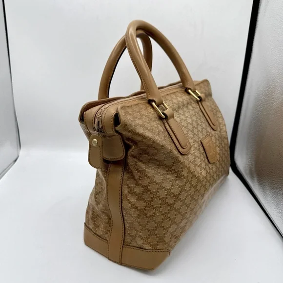 Celine Vintage Macadam Boston Bag Coated Canvas Leather Very Good Condition - Picture 3 of 16